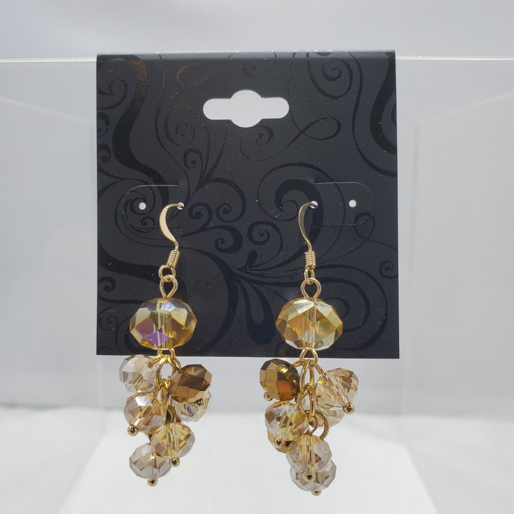 topaz cluster beaded gold fish hook earring